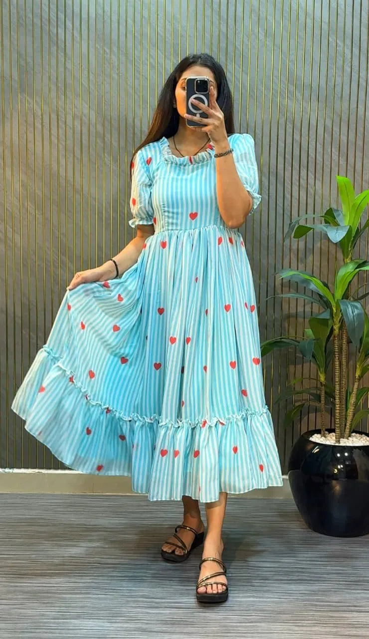 💕💕Premium Mul Chanderi Heart Printed Maxi Gown💕💕