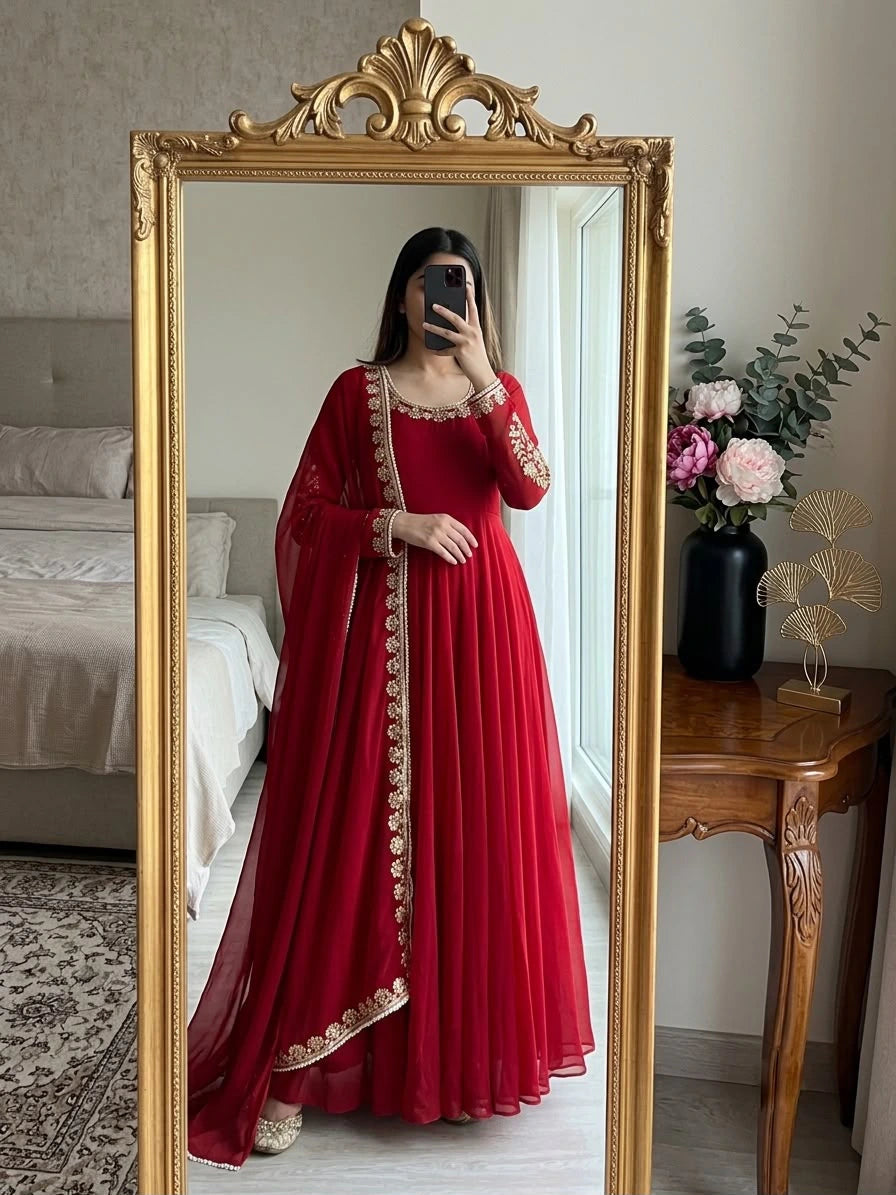Fox Georgette Embroidered Gown Set