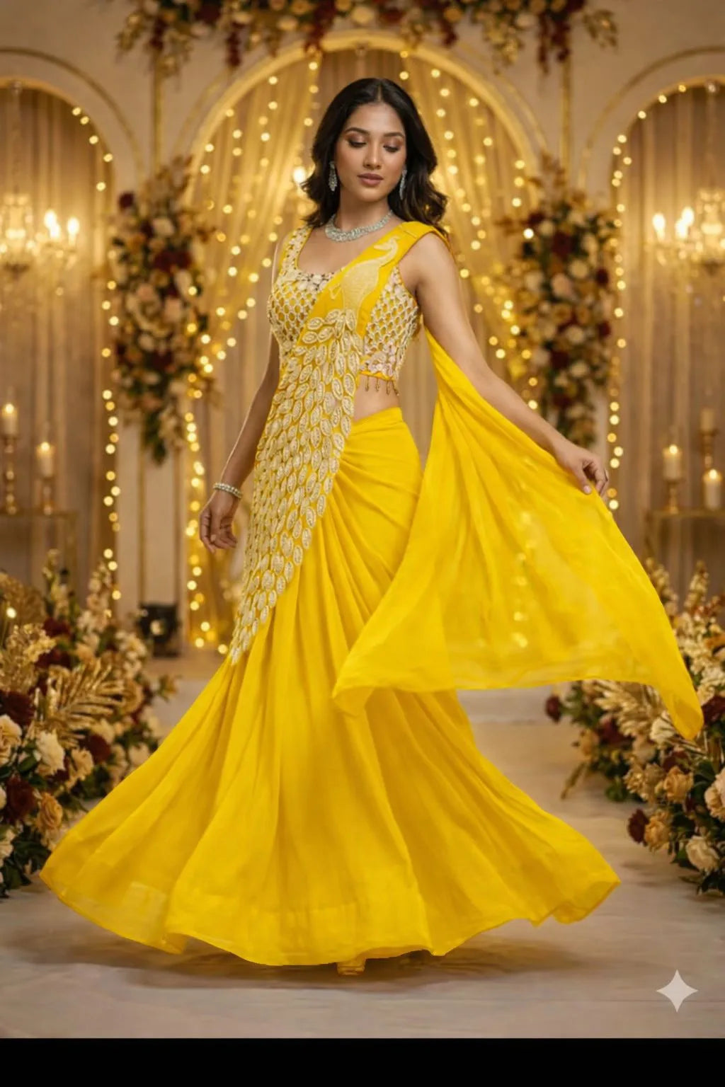 ššTrending Embroidery Sequence work Ready to Wear Saree Set with Embroidery Blousešš