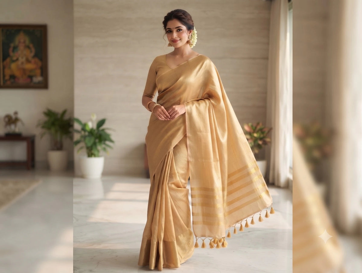 Gold Tissue Saree with Blouse