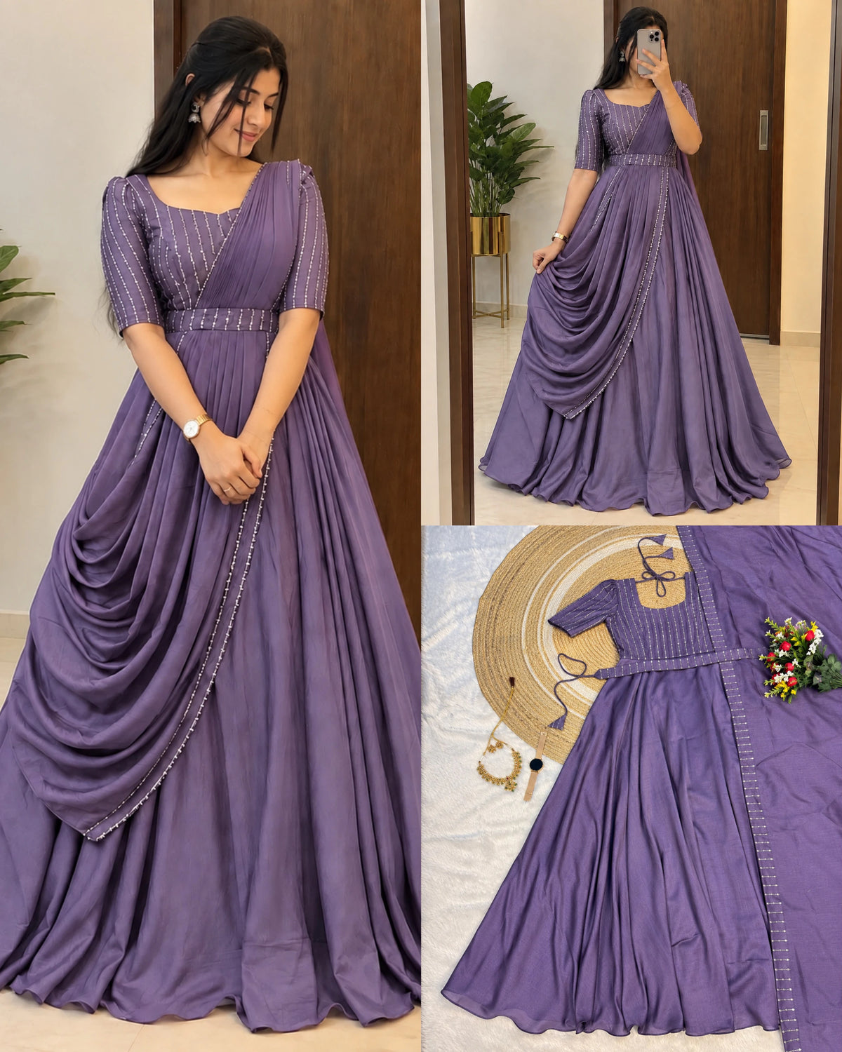 Vichitra Silk Party Gown Set