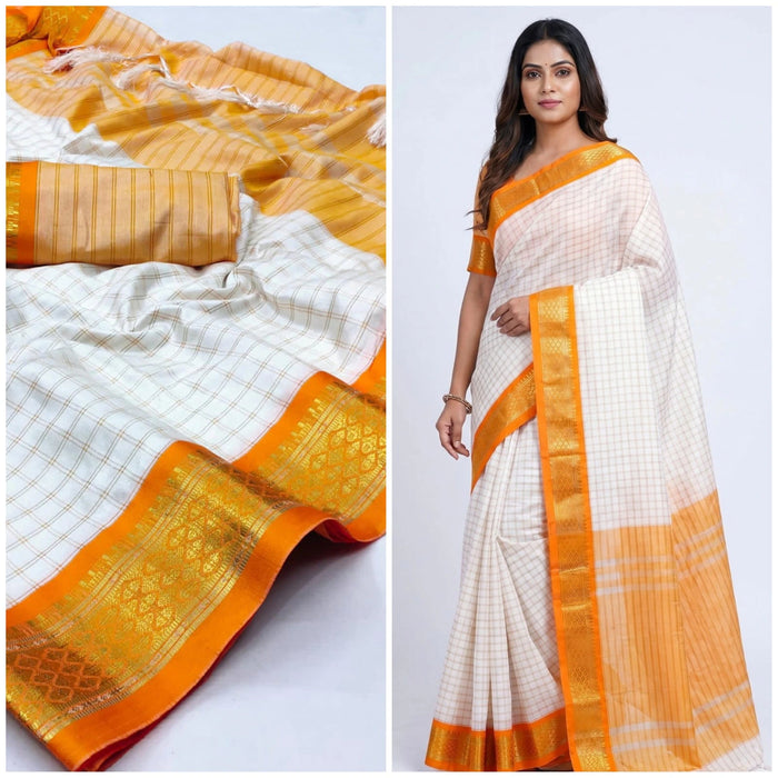 Arani Pattu Silk Checked Sarees with Zari Border