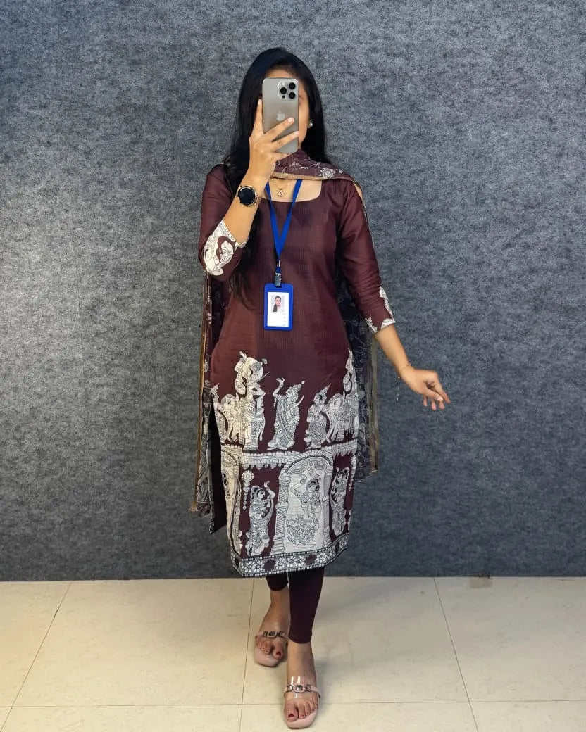 🍁🌸Viral Kalamkari khalahasti kota chex kurti with kalamkari dupatta🌸🍁