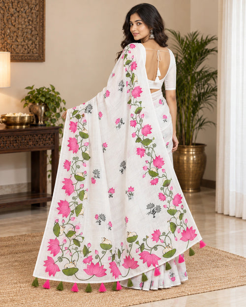 Linen Printed Saree with Blouse