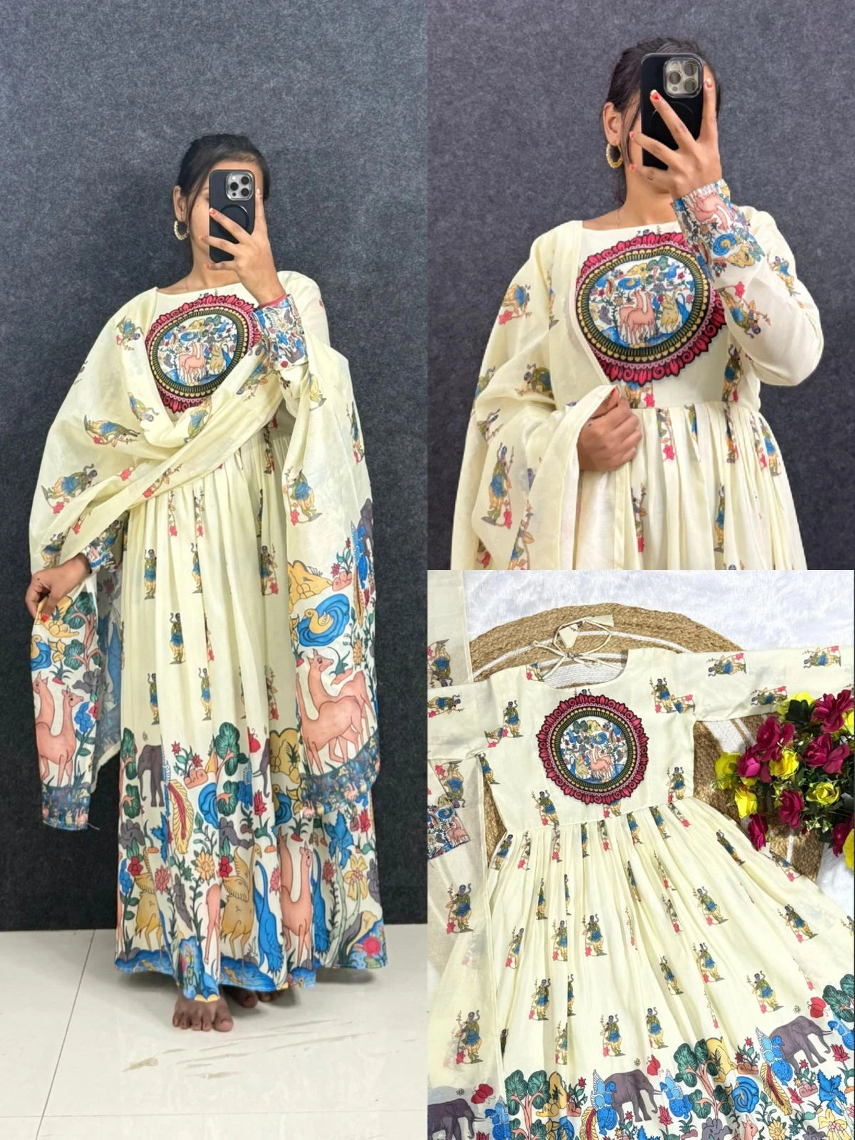 ❤️❤️Cotton Venkatagiri Animal Print Anarkali Sets❤️❤️