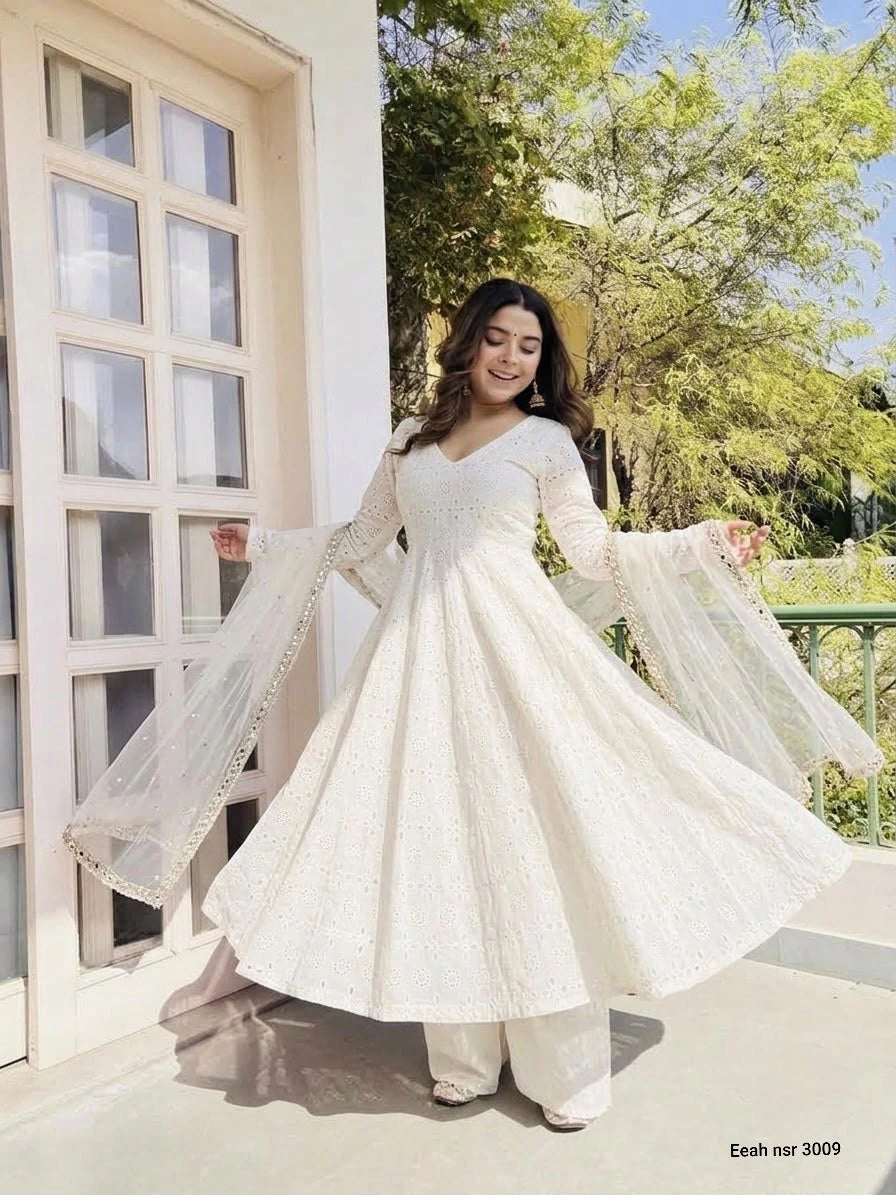 Cotton Schiffli Kurta Set with Dupatta