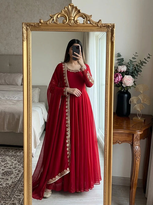 Fox Georgette Embroidered Gown Set