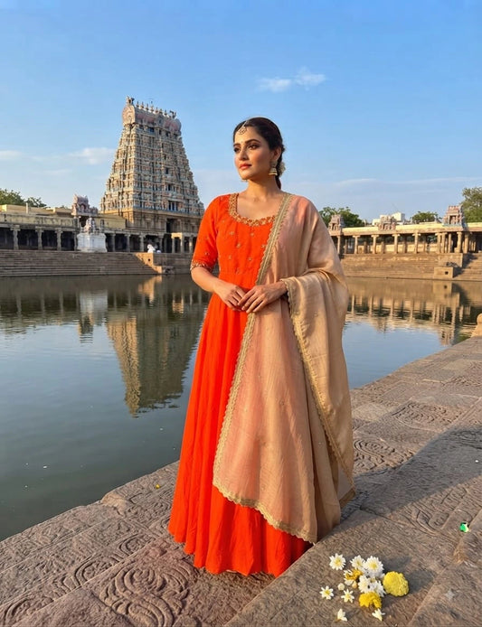 Vichitra Silk Gown with Dupatta