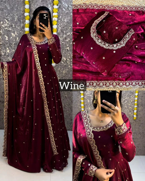 ❤️❤️Trending Space Silk Rich sequence embroidery Gown With Dupatta 💜💜