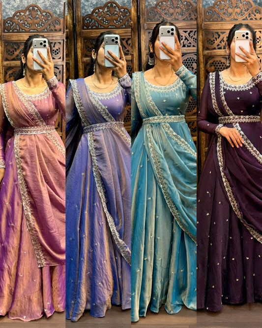 Premium South Silk Gown with Dupatta