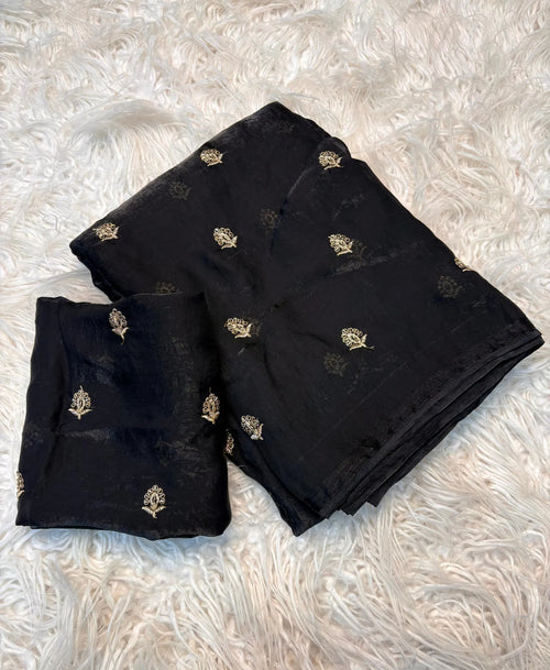 🌸🌸Two Tone Space Silk Sarees With Leaf Hand Work Embriodery Designs🌸🌸