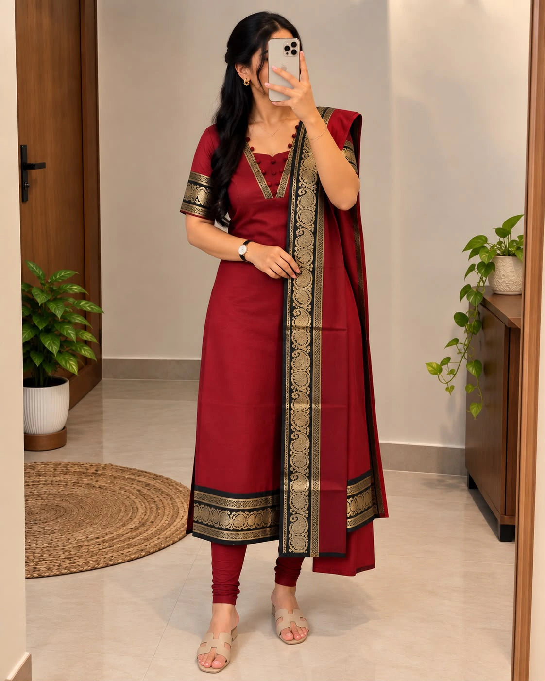 Silk Cotton Kurti Set with Dupatta