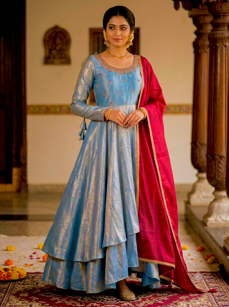 Sindoor Tissue Silk Gown
