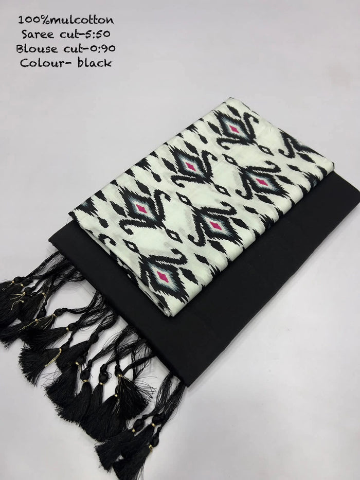 AN SUPER HIT-1 New Design Launch Pure Mul Cotton Saree with Tassels