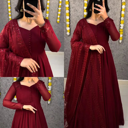 Festive Gown & Dupatta Twin Set (2-Piece Designer Combo)
