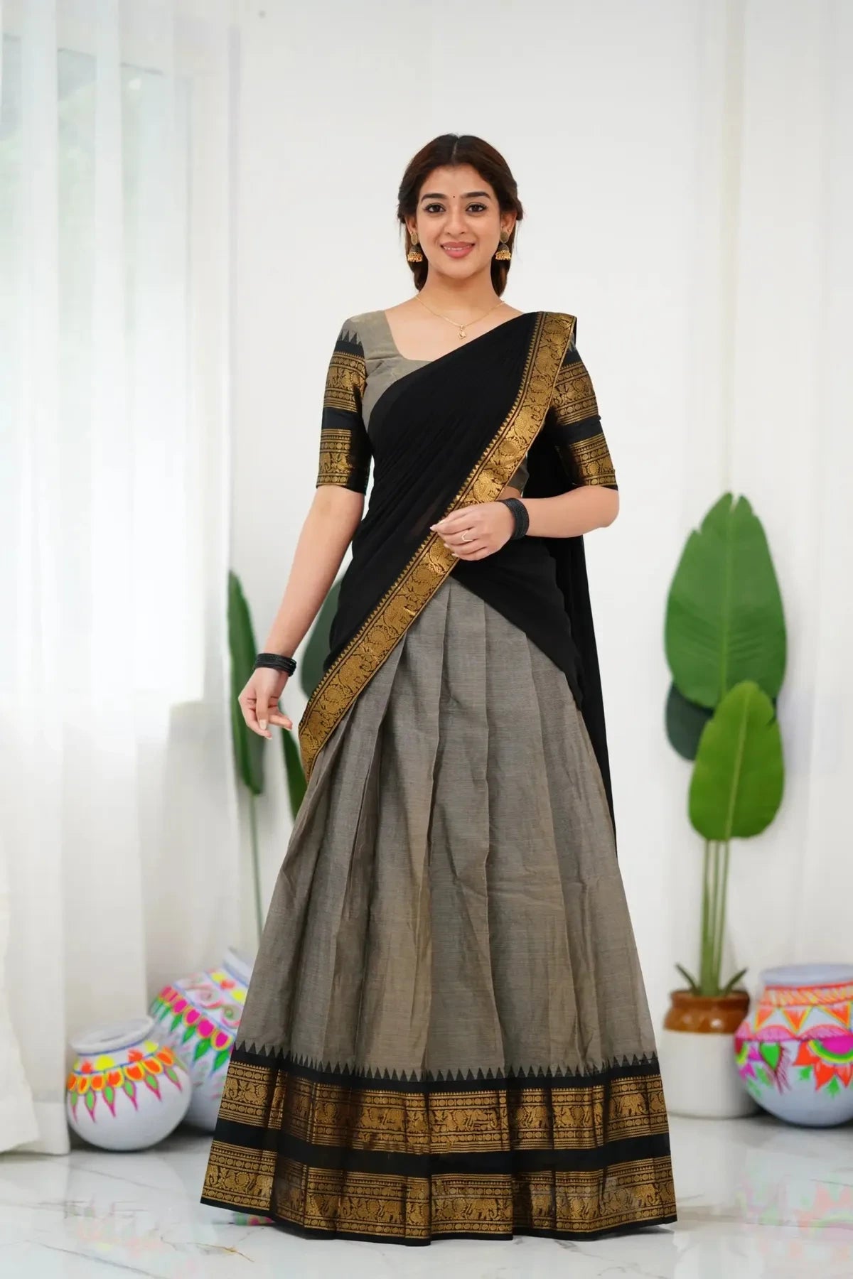 🌈🌈Evergreen Beautiful Kanjivaram Half-Saree Set🥻🥻