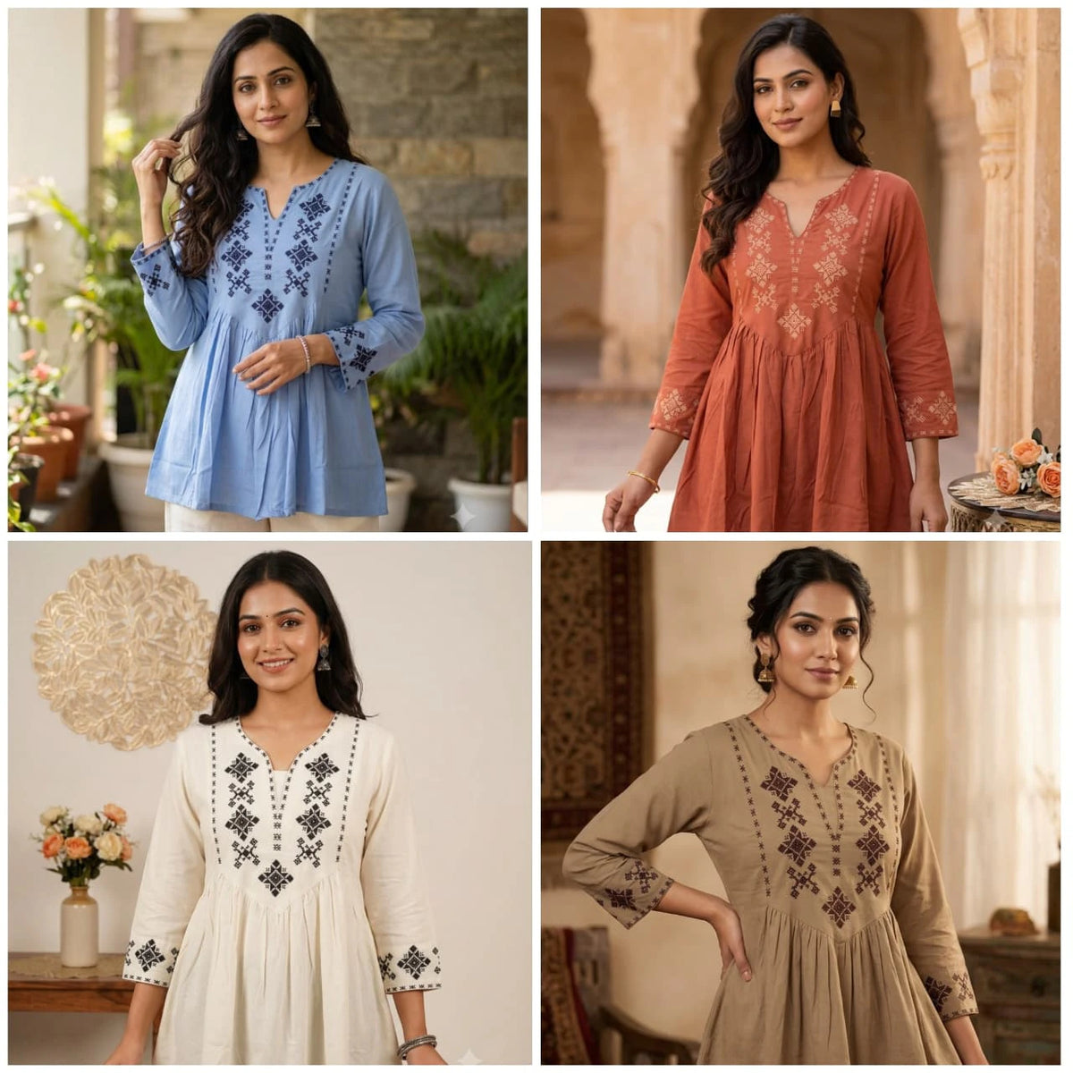 Designer Rayon Tunic with Cross-stitch Embroidery