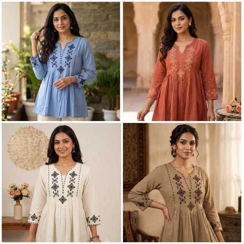 Designer Rayon Tunic with Cross-stitch Embroidery