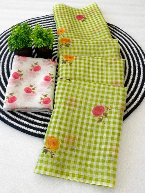 🍁🍁Trending Pure Linen Cotton Sarees With Unstitched Blouse🍁🍁