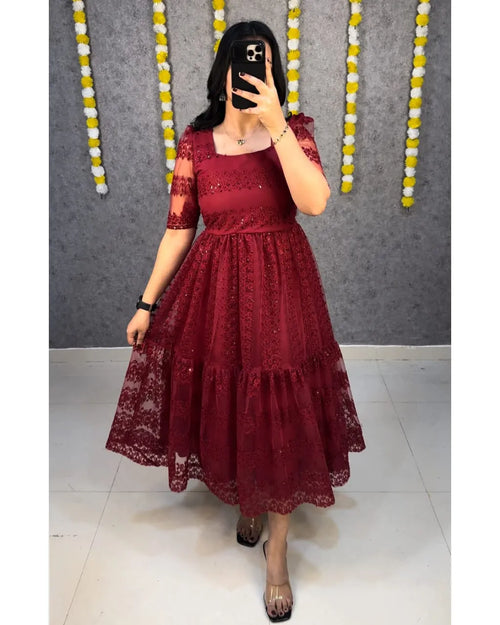 😍Beautiful Elegant Flower Embroidery Sequence Work Frocks😍