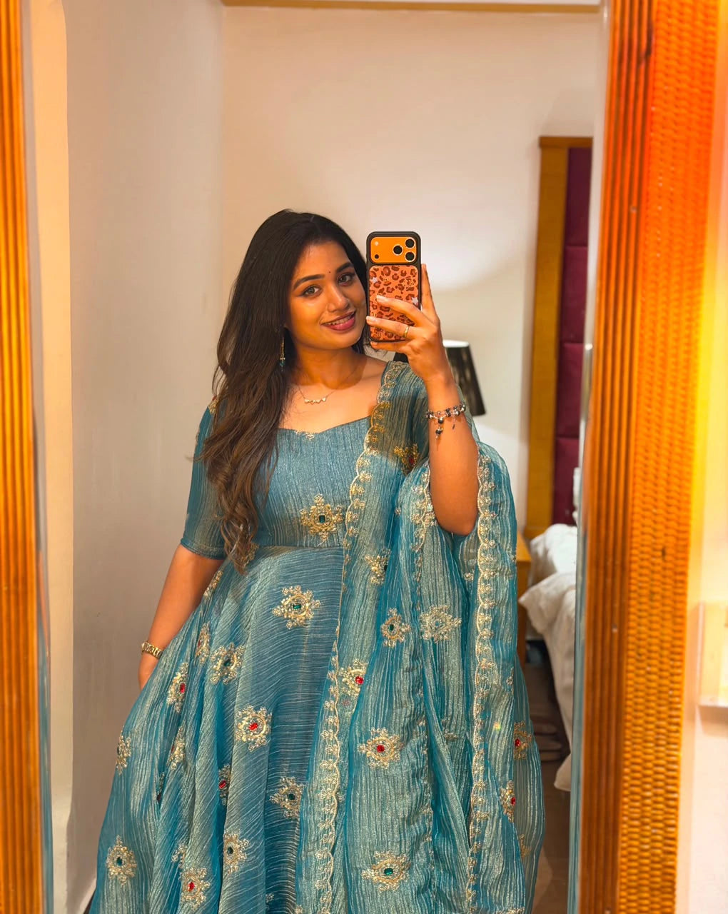 Salsa Silk Gown with Pant Set & Dupatta