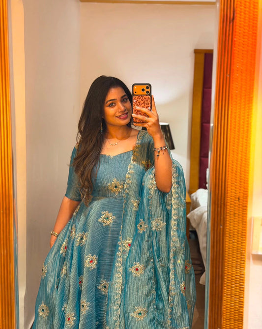 Salsa Silk Gown with Pant Set & Dupatta