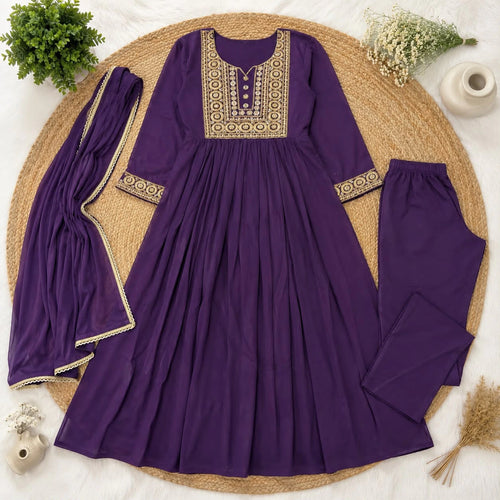 Mehrab Designer Anarkali Suit Set with Gold Embroidery
