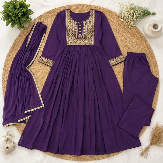 Mehrab Designer Anarkali Suit Set with Gold Embroidery